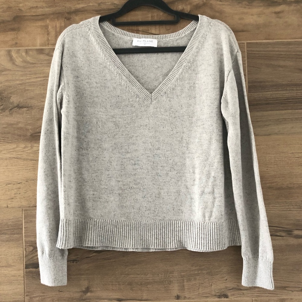 Everlane Gray Cotton V-Neck Sweater Size XS